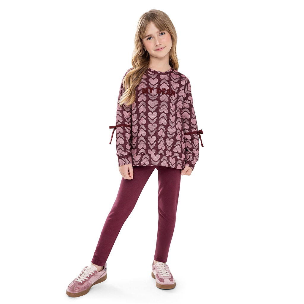 Conjunto Longo Infantil Menina Corações Colorittá Bordô