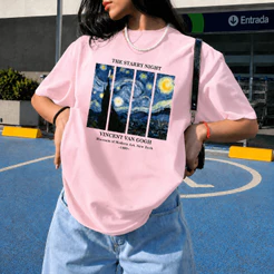 Camisa Feminina Van Gogh Máximo Conforto Casual modelo 100% Algodão Manga Curta e gola redonda