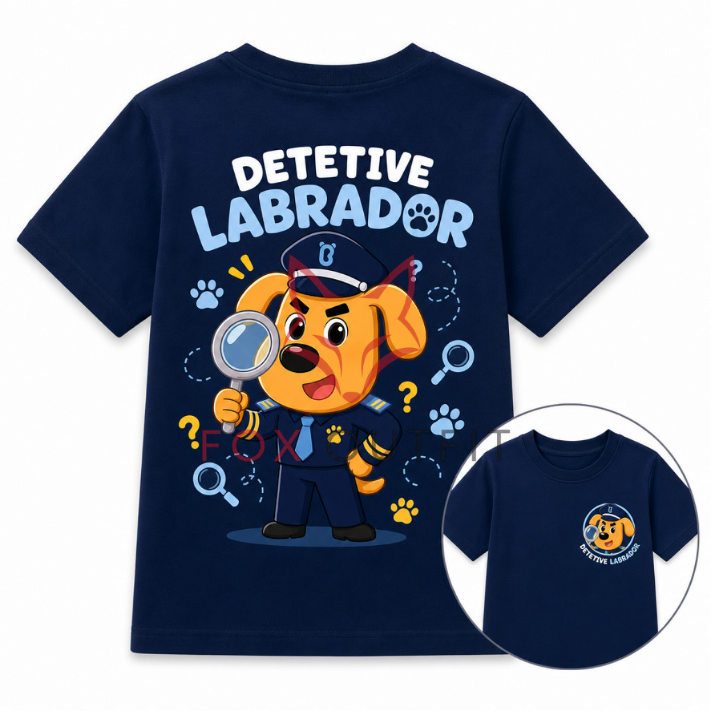 Camiseta Infantil Detetive Labrador Estampada Estilosa 100% Algodão Premium Leve Respirável Confortável