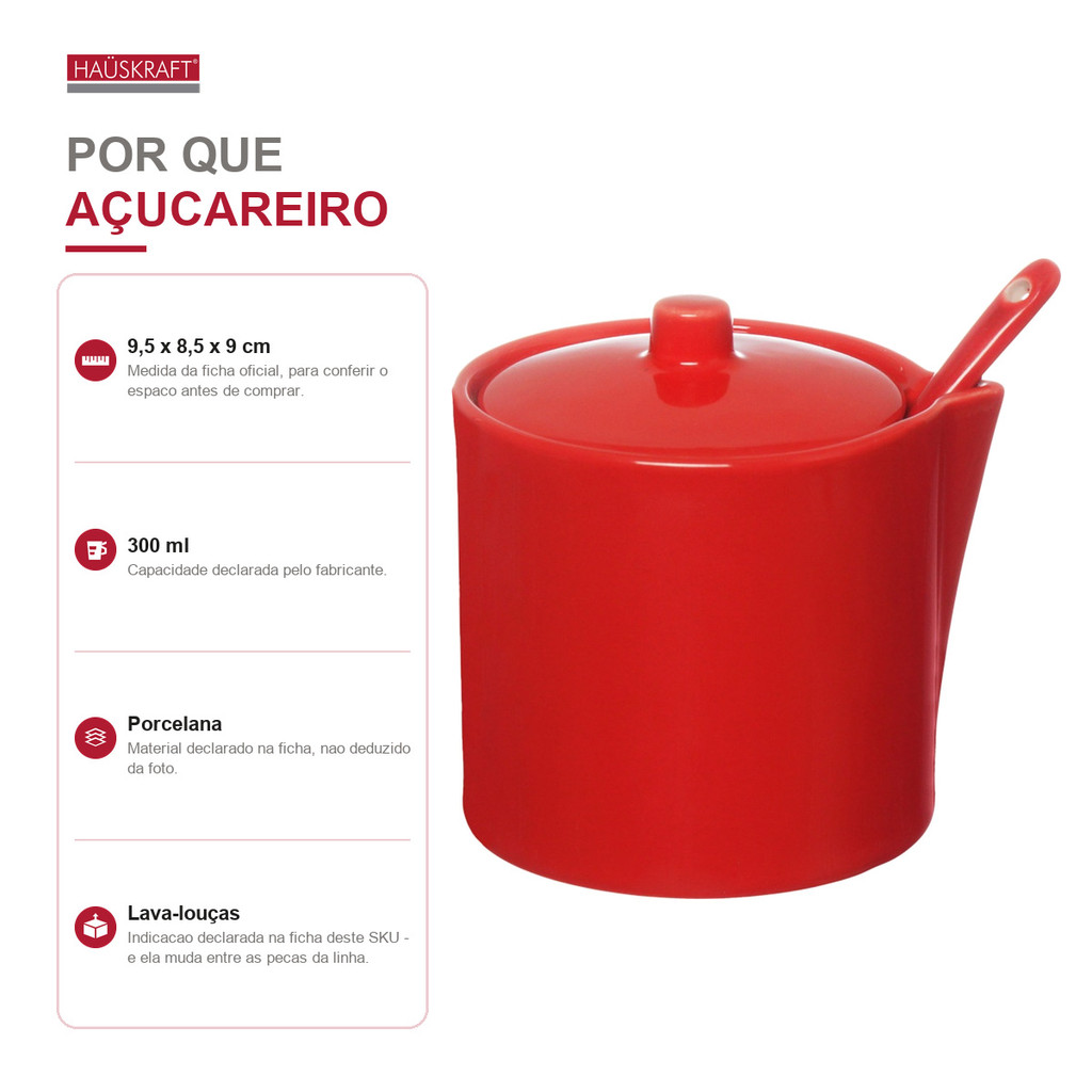 Açucareiro De Porcelana Com Colher Manhattan Vermelho Hauskraft 300ml — imagem 2 de 2