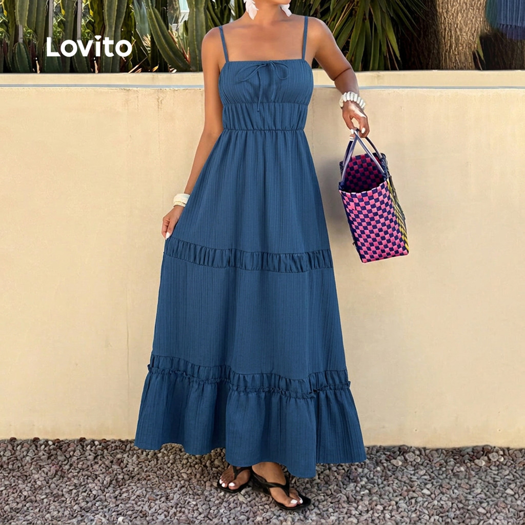 Lovito Vestido Boho com Borda de Folhas de Alface Primavera/verão Azul para Mulheres LK7LD184 · foto 2
