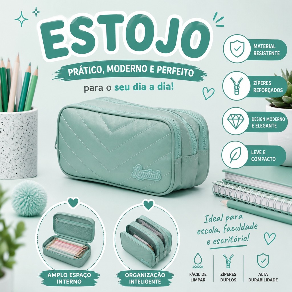 Estojo Escolar Lamimi Azul – 3 Bolsos