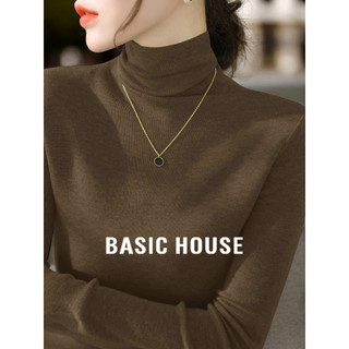 Casa básica/casa básica retrô marrom escuro suéter de gola alta feminino 2026 outono Slim fit camisa de fundo de malha