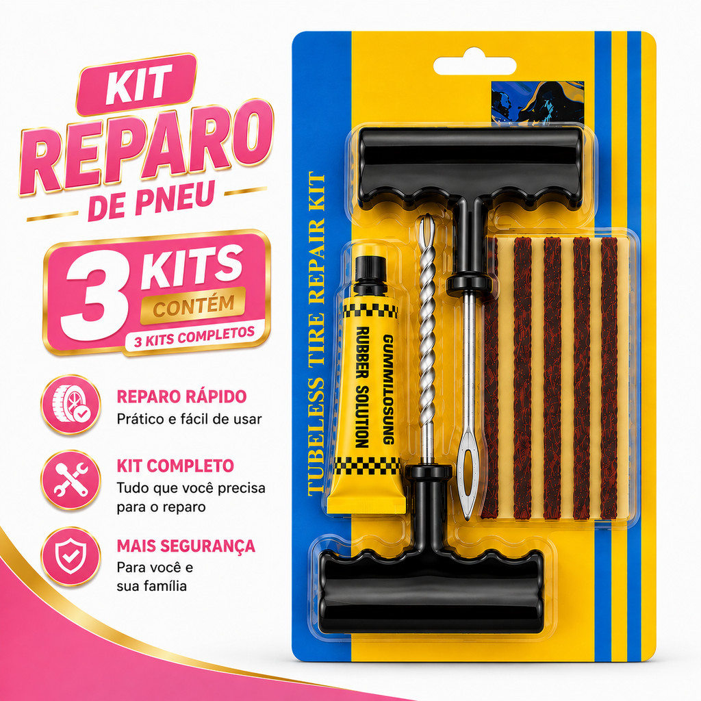 Kit reparo pneu macarao 3 UNIDADES macarao Sem Camara Carro E Moto refil para reparo de pneu 