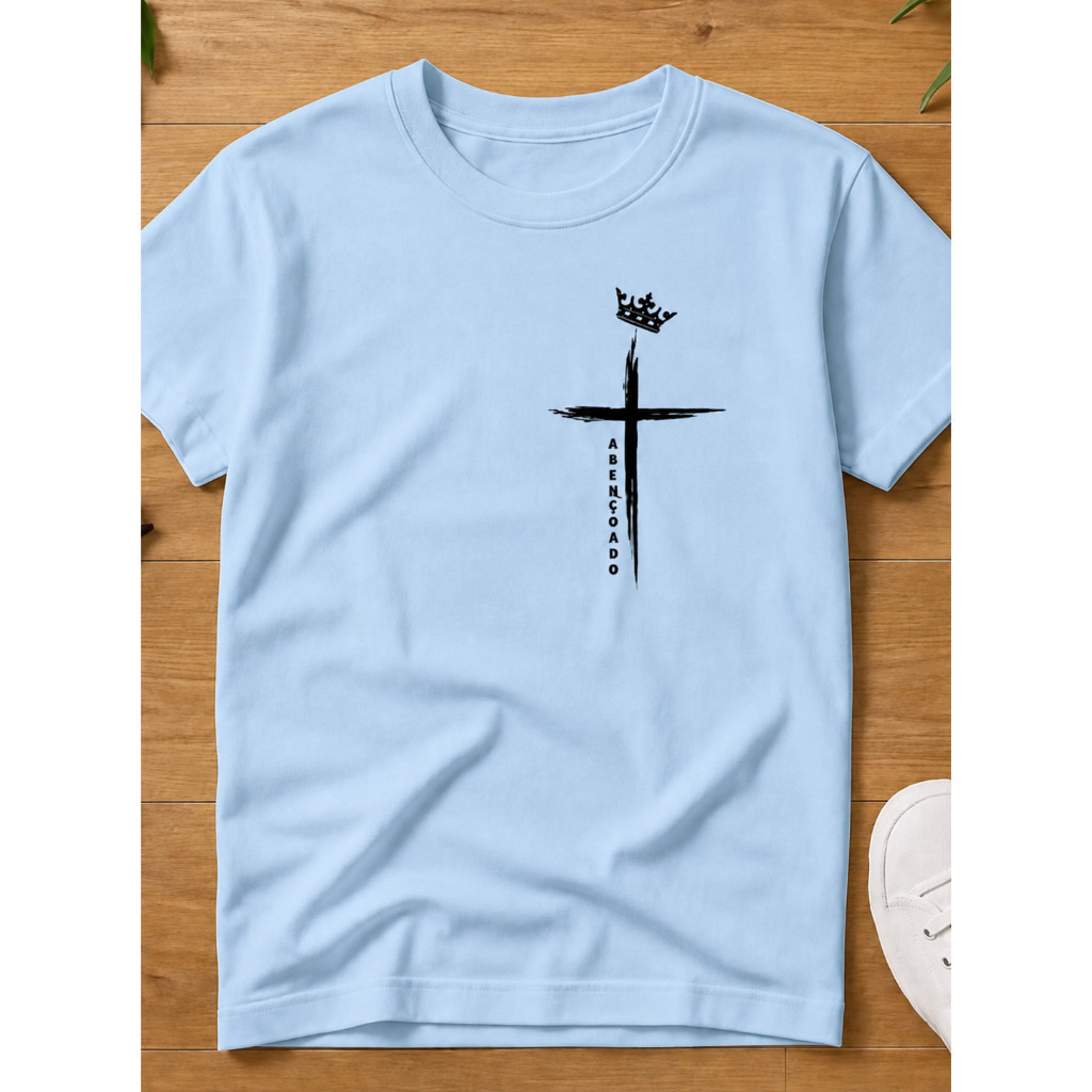 Camiseta Masculina Algodão Adulto Estampada Cruz Blusa 100% Algodão Tecido Macio Confortável