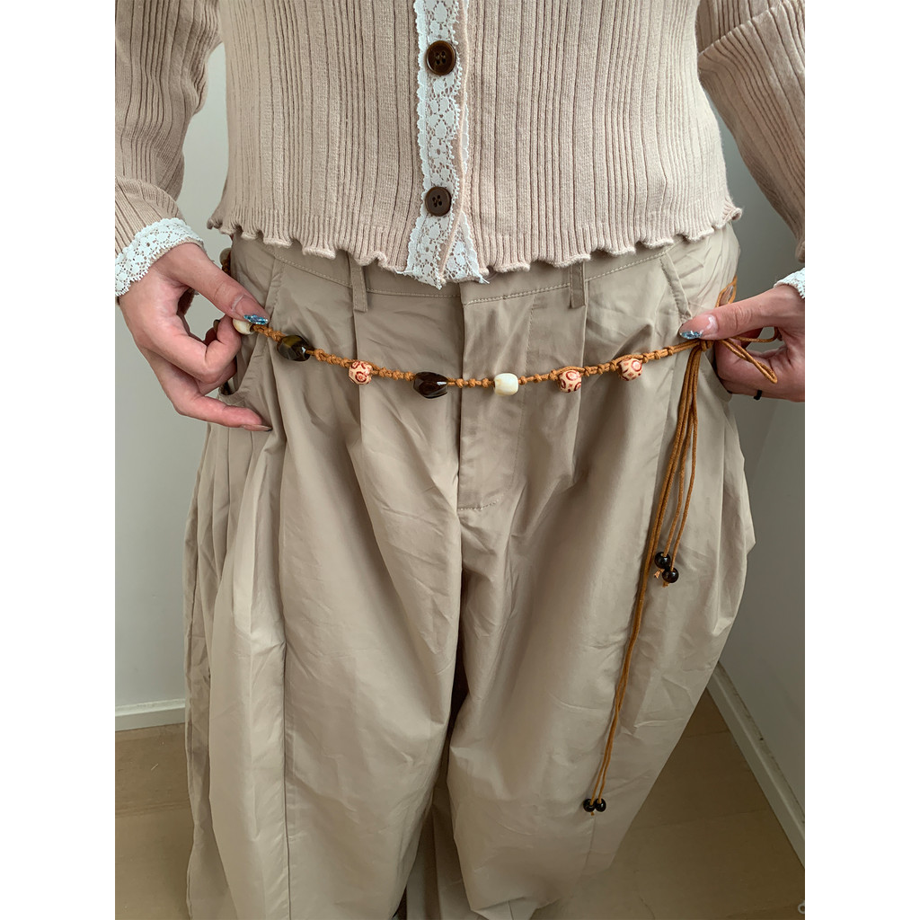 Nicho marrom estilo étnico frisado corda de cintura fina feminino novo estilo boêmio Casual saia combinando cinto exclus