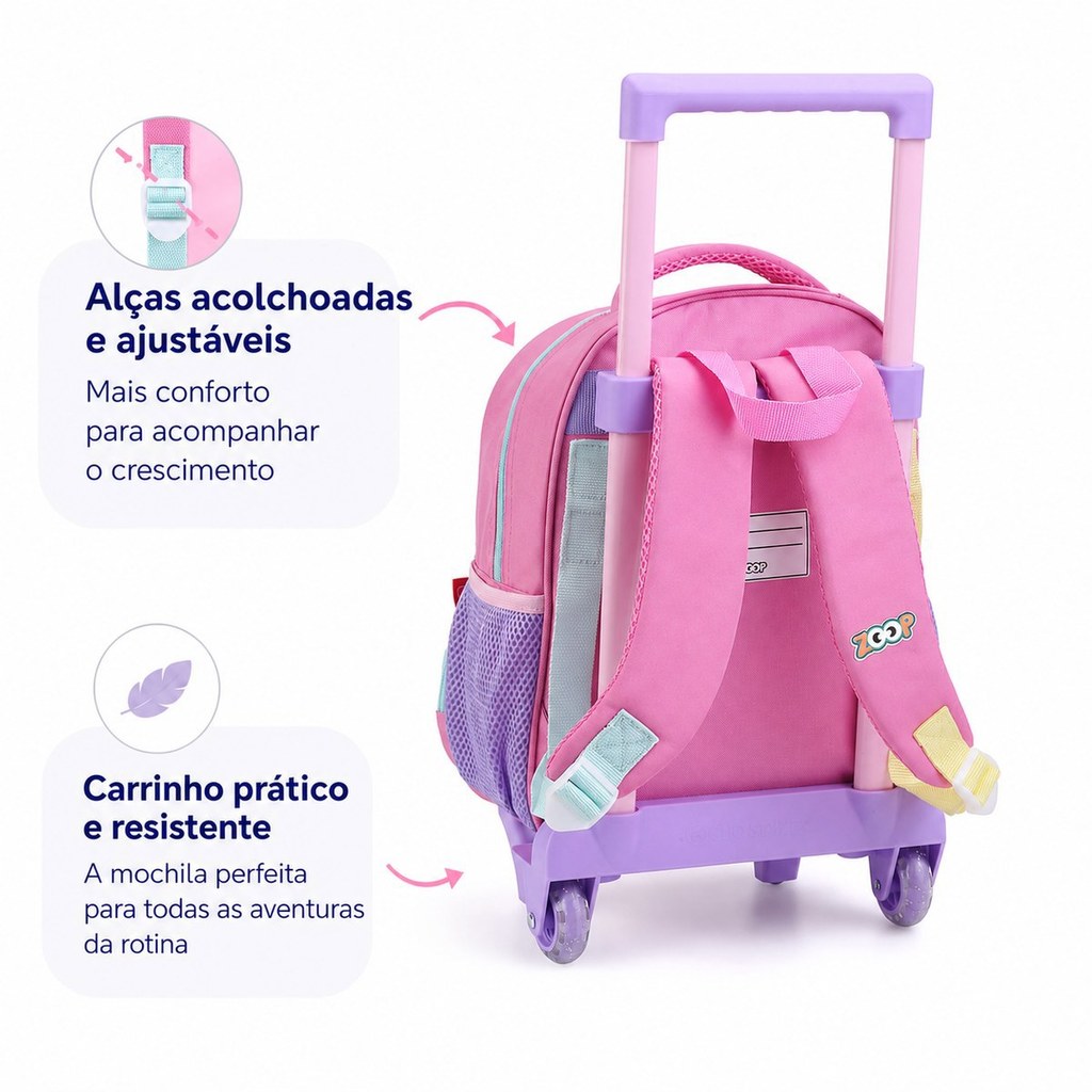 Kit Mochila Carrinho + Lancheira Infantil Menina Creche Zoop — imagem 2 de 2