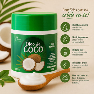 Máscara Capilar Óleo de Coco 500g mais Brilho e Hidratação para seu Cabelo Bell Corpus - Promoção !
