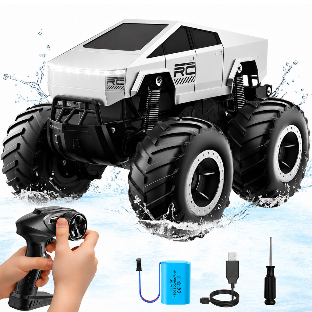 Carrinho Controle Remoto Anfíbio 4x4 Off Road Terra e Água Flutua Bateria de Lítio Recarregável Monster Truck Kizumba