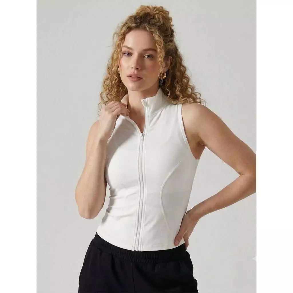 Regata Colete Feminina Esportiva Sport Com Ziper Suplex  DryFit Treino Academia Yoga Corrida Caminhada Pilates Gola Alta — imagem 1