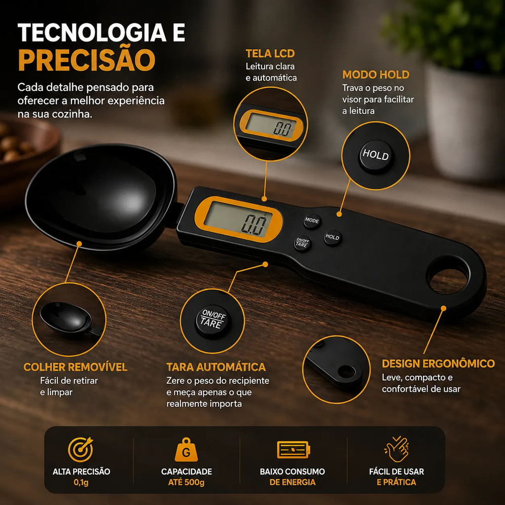 Colher Medidora Balança Digital Lcd Spoon Scale 500g — imagem 2 de 2