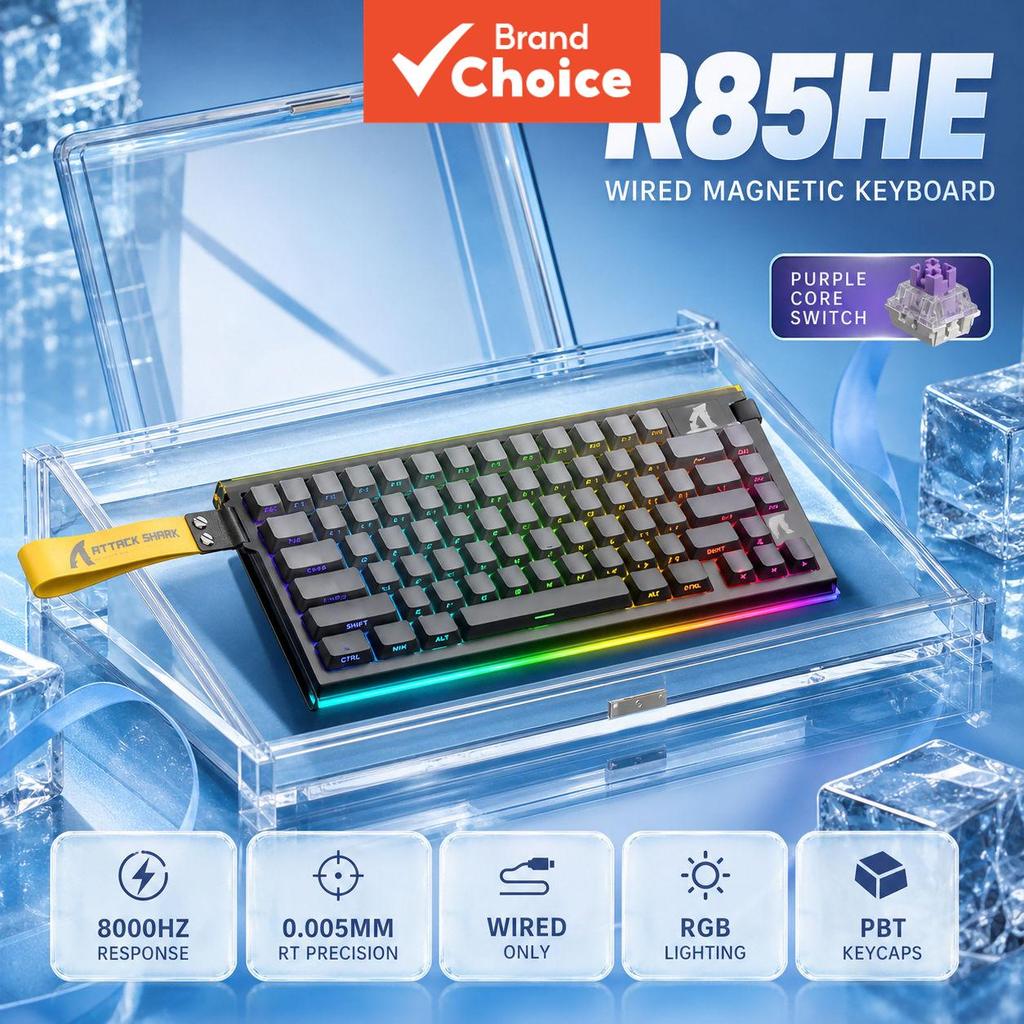 Teclado Mecânico Mini USB ATTACK SHARK R85HE, Retroiluminação RGB, Switch para Jogos, Teclado Compacto, Teclas PBT