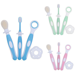 Conjunto infantil: escova de dentes/limpador de língua/cerdas macias para treinamento seguro e cuidados de saúde para be