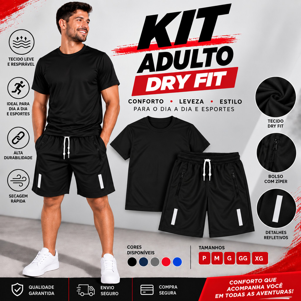 Kit Bermuda Masculina Chimpa + Camiseta Leve e Confortável Esporte Futebol Academia Corrida