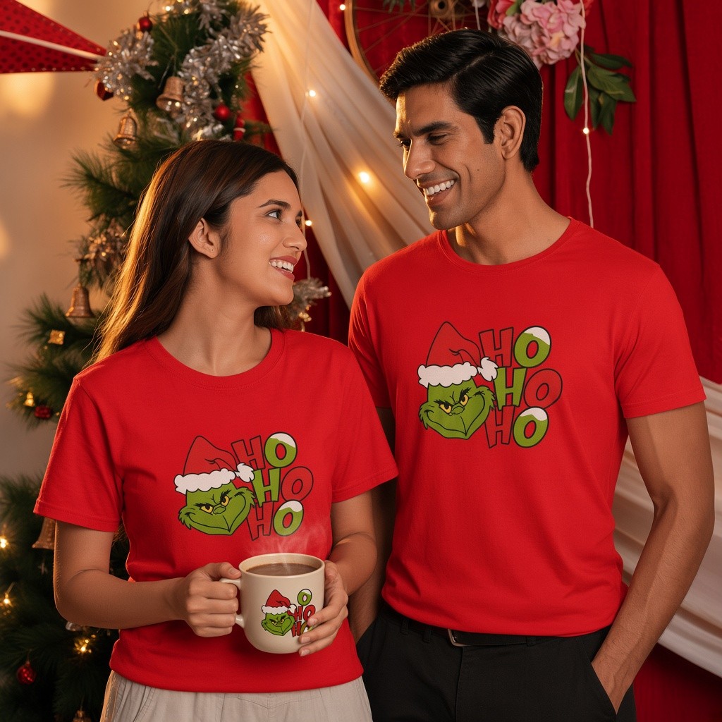 Kit Casal 2 Camisetas De Natal Com Estampa do Grinch HoHoHo 100% Algodão Premium Envio Já Promoção