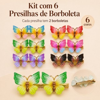 Presilha de Cabelo com 2 Borboletas Coloridas – Clip Feminino Delicado para Penteados