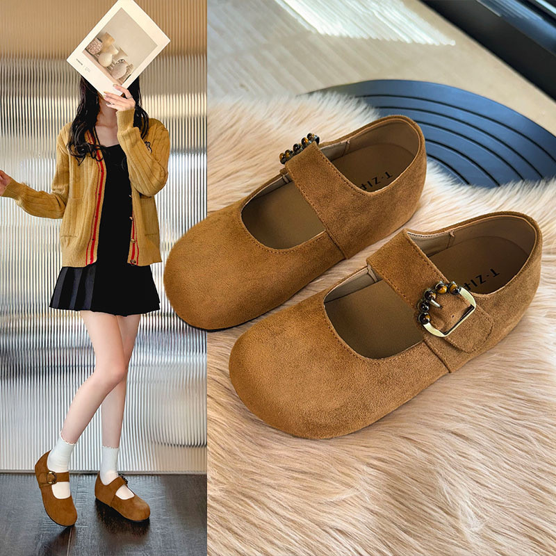 Sapatos femininos de camurça retrô de sola grossa Mary Jane 2025 outono novo estilo aumento interno All-Match sapatos ún