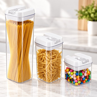 Kit com 3 Pote Hermético Acrílico Empilhável 500ml 1200ml e 1900ml Quadrado Com Trava