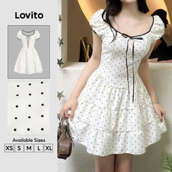 Lovito Vestido Casual Preto e Branco Camadas para Mulheres Na primavera/verão L196ED338
