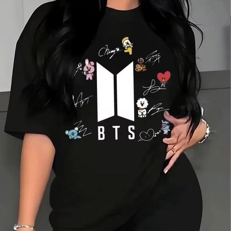 [Camiseta Premium em Algodão Puro]TT Masculina Feminina Oversized Estampa BTS BT21 Personagens e Assinaturas 