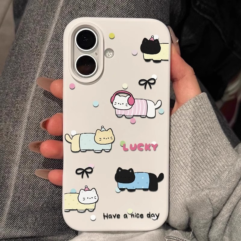 Adequado para Apple 17promax Capa de telefone Cartoon Kitten iPhone17 Novo estilo 15promax Silicone líquido com tudo inc