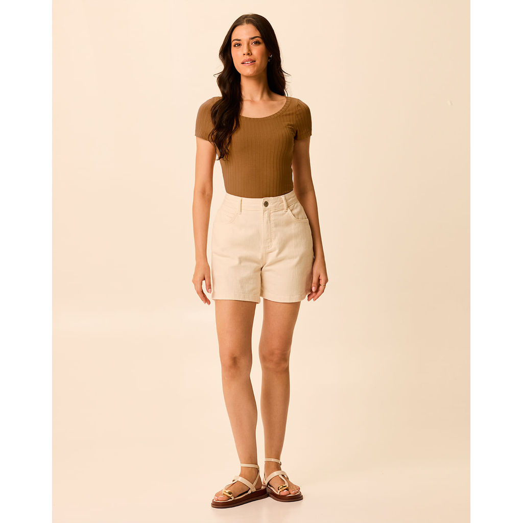 Blusa Básica Feminina Slim Em Malha Viscose Canelada — imagem 2 de 2