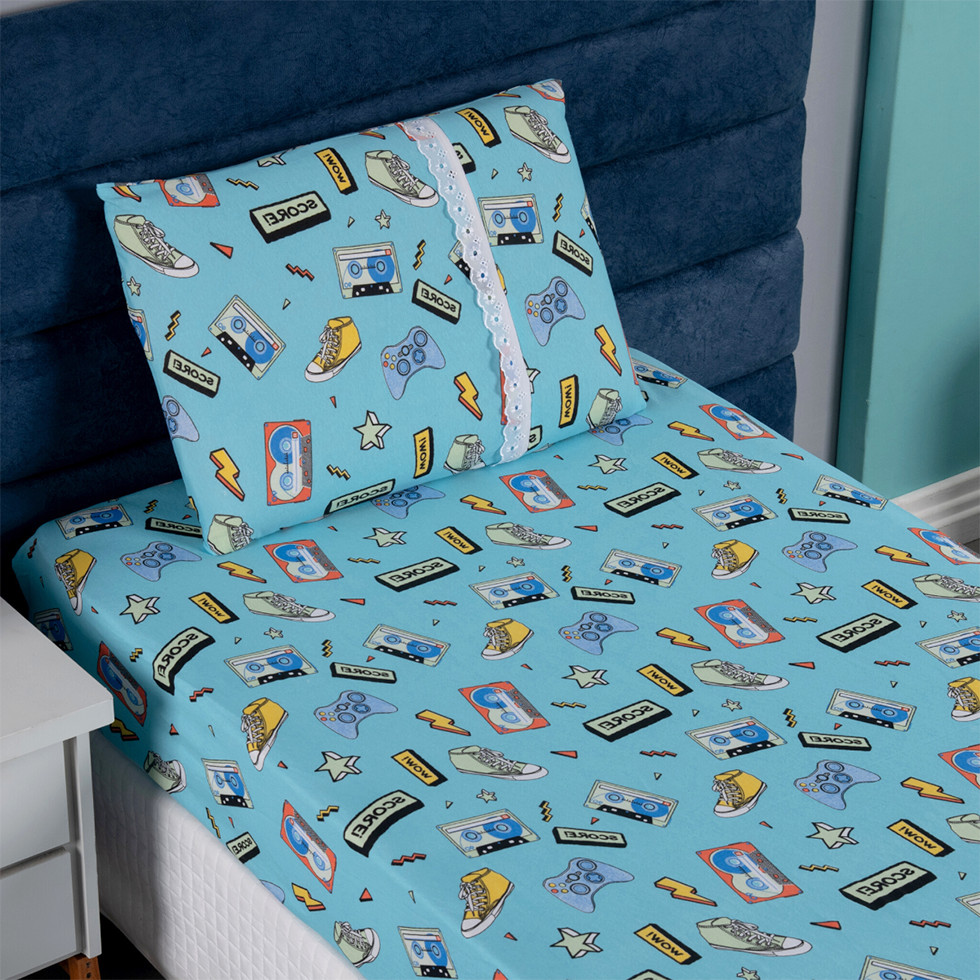 Jogo De Cama Infantil Solteiro Estampado Malha 100% Algodão 2 Peças Lençol Com Elástico E Fronha Com Zíper