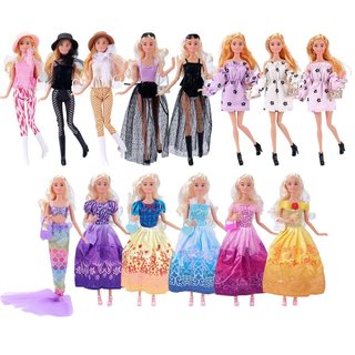 Conjunto Roupas Fashion Boneca 30cm, Vestidos Longos Curtos e Saia Sereia