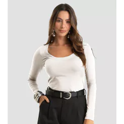 Blusa Feminina Manga Longa Em Cotton Leve Dianna Bege