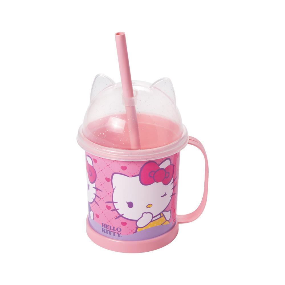 Caneca Hello Kitty Tampa Orelhinha Lúdica 3D Canudo Plasútil