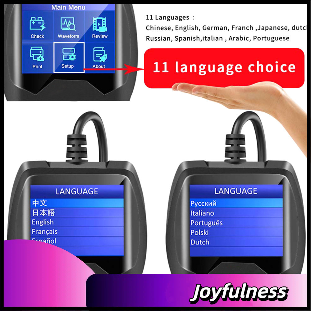 Joyfulness-br Testador de bateria automotiva KONNWEI KW600 12V 100-2000 CCA Analisador de carga com display de forma de