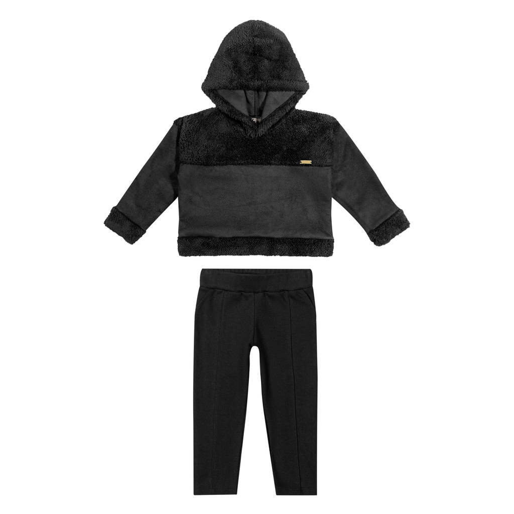 Conjunto Infantil Menina Peluciado Capuz Colorittá Preto