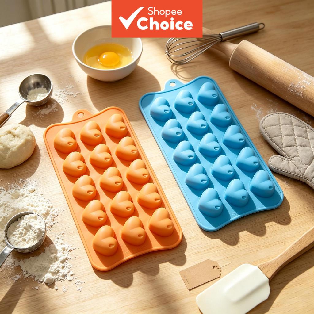 Molde de Silicone com 15 Cavidades em Formato de Coração, Grau Alimentício, para Doces, Gelatinas, Pudins, Bombons e