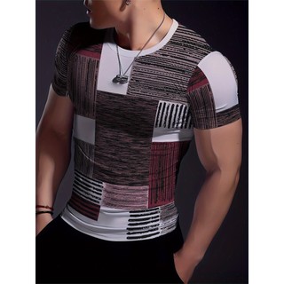 Padrão Costura-3D Impressão Masculina Moda Confortável Fitness Camiseta Apertada Mangas Curtas