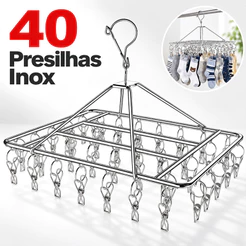 40 Clips Varal Dobrável Aço Inox Secagem Meias Cueca Calcinha Para Apartamento Compacto