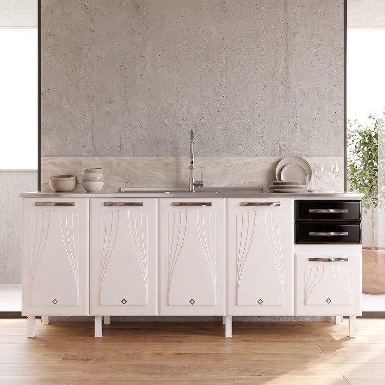 Balcão de Cozinha Aço 200cm para Pia Star New Branco/Preto Branco/Preto