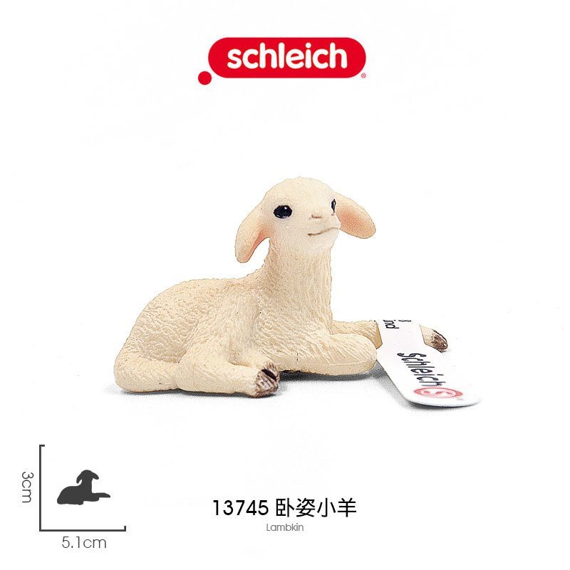 Schleich 13745/13284, modelo de animal de fazenda, ovelha deitada, brinquedo de ovelha em posição de descanso.