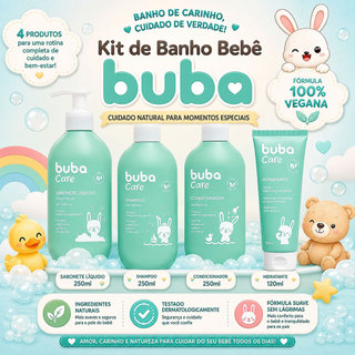 Kit Banho Bebê Buba Care Shampoo Condicionador Sabonete e Hidratante