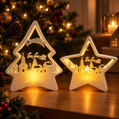 Decoração de Natal com Luz LED Árvore Estrela Enfeite Natalino de Mesa Rack Luminária Decorativa Natal