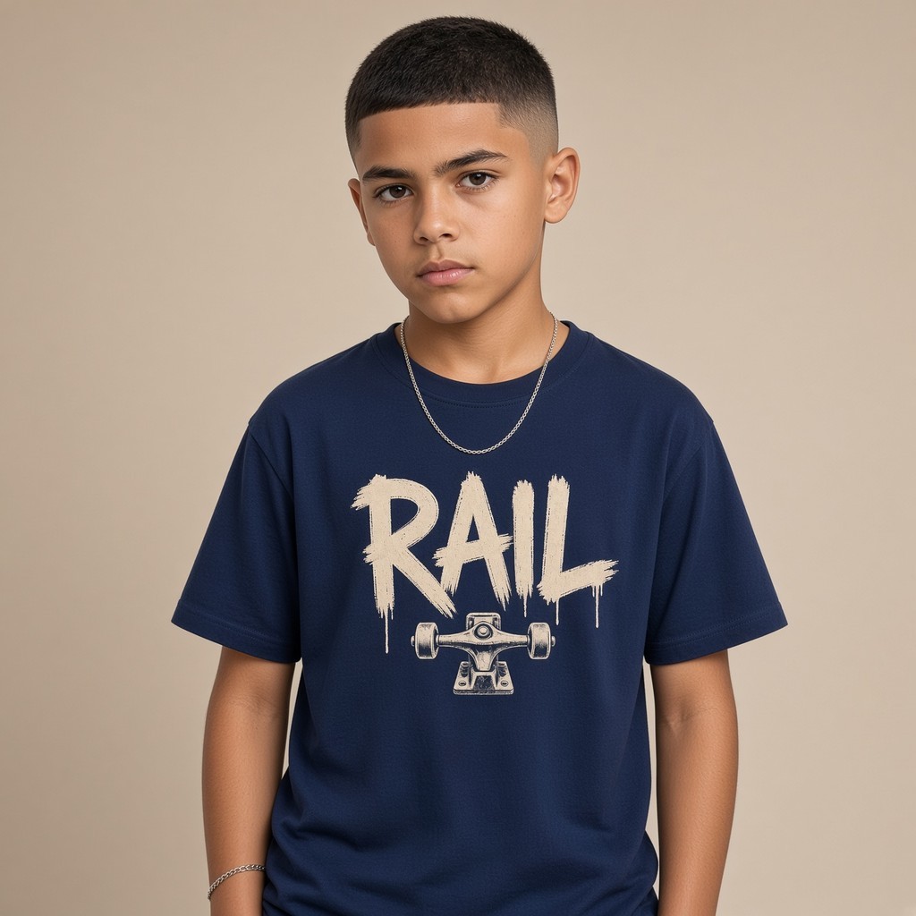 Camiseta Infantil e Jovem Estampada Rail Skate 100% Algodão Premium Criança Personalizada Unissex Blusa Camisa Jovem