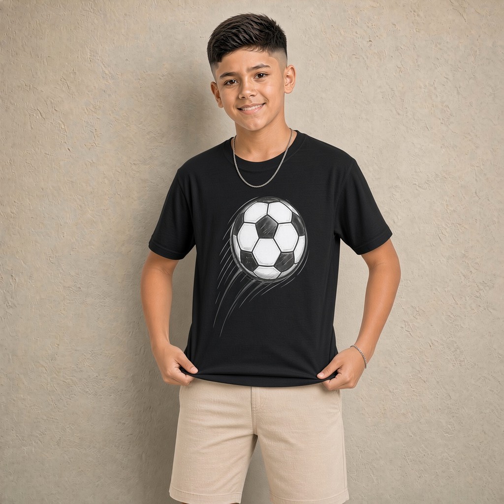 Camiseta Infantil e Jovem Estampada Bola Traços Pretos 100% Algodão Premium Criança Personalizada Unissex Blusa Jovem