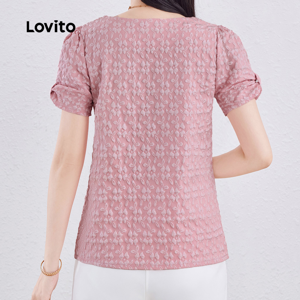 Lovito Floral Elegante Blusa Com Laço Plissado Primavera/Verão Blusa Rosa Para Mulheres L138AD919 · foto 2