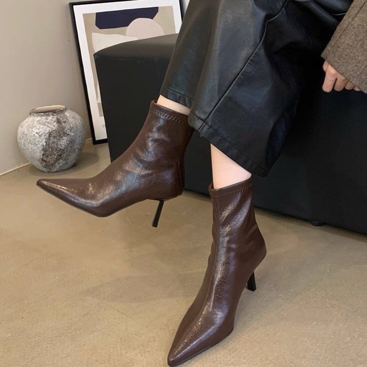 Botas Femininas de Bico Fino com Zíper Traseiro, Elegantes, de Salto Fino e Alto, Tamanhos 35-39