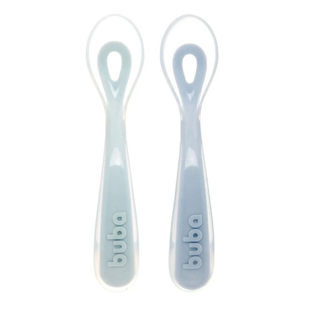 Kit 2 Colheres Em Silicone Fase 2 Azul - Buba