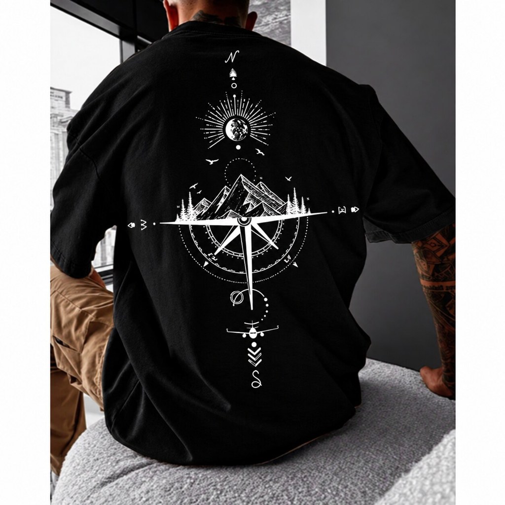 Camiseta Oversized Bussola Estilosa Confortável Caimento no Ombro Camisa Streetwear