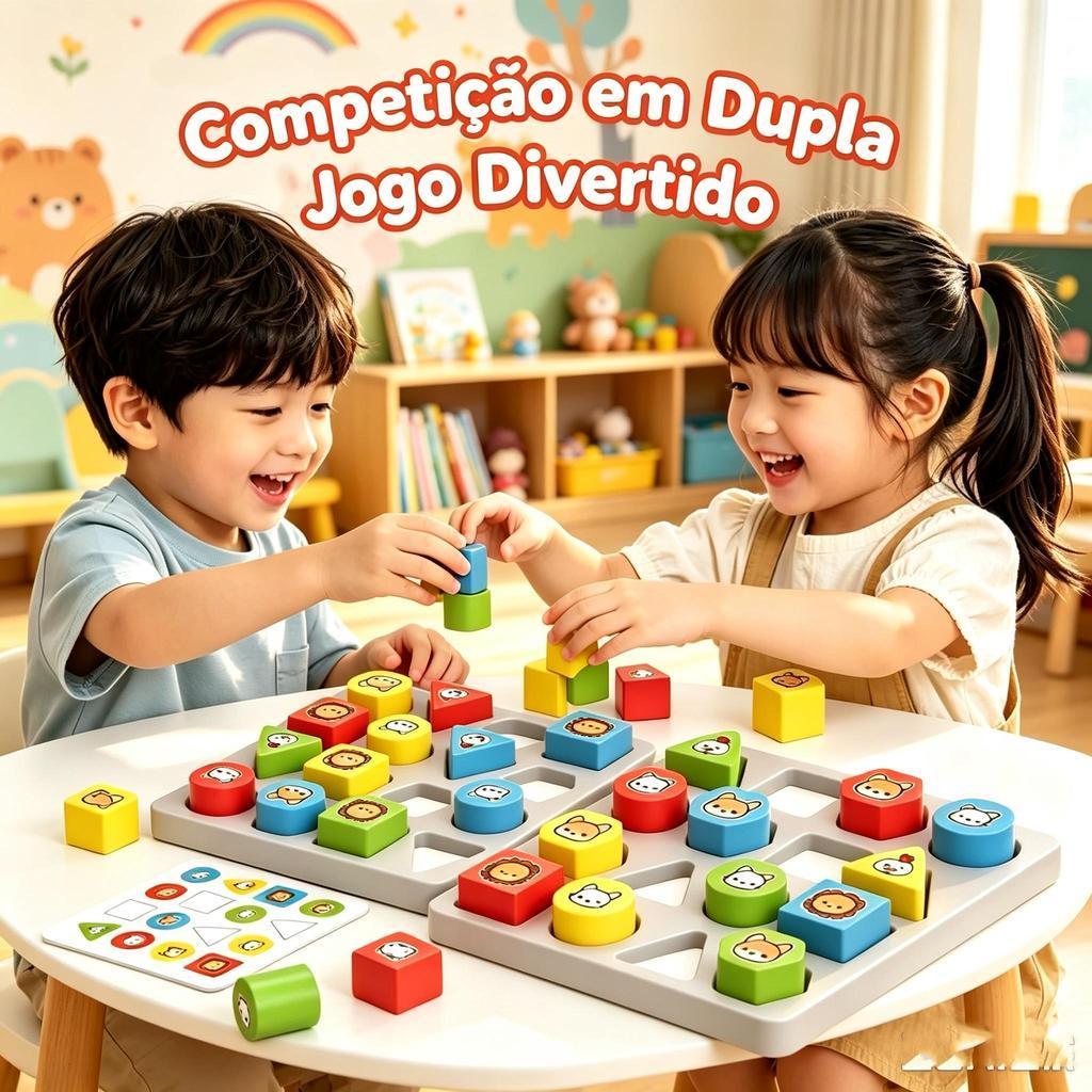 Jogo Educativo de Encaixe Formas Geométricas Montessori Blocos de Cores Coordenação Motora +3 Anos