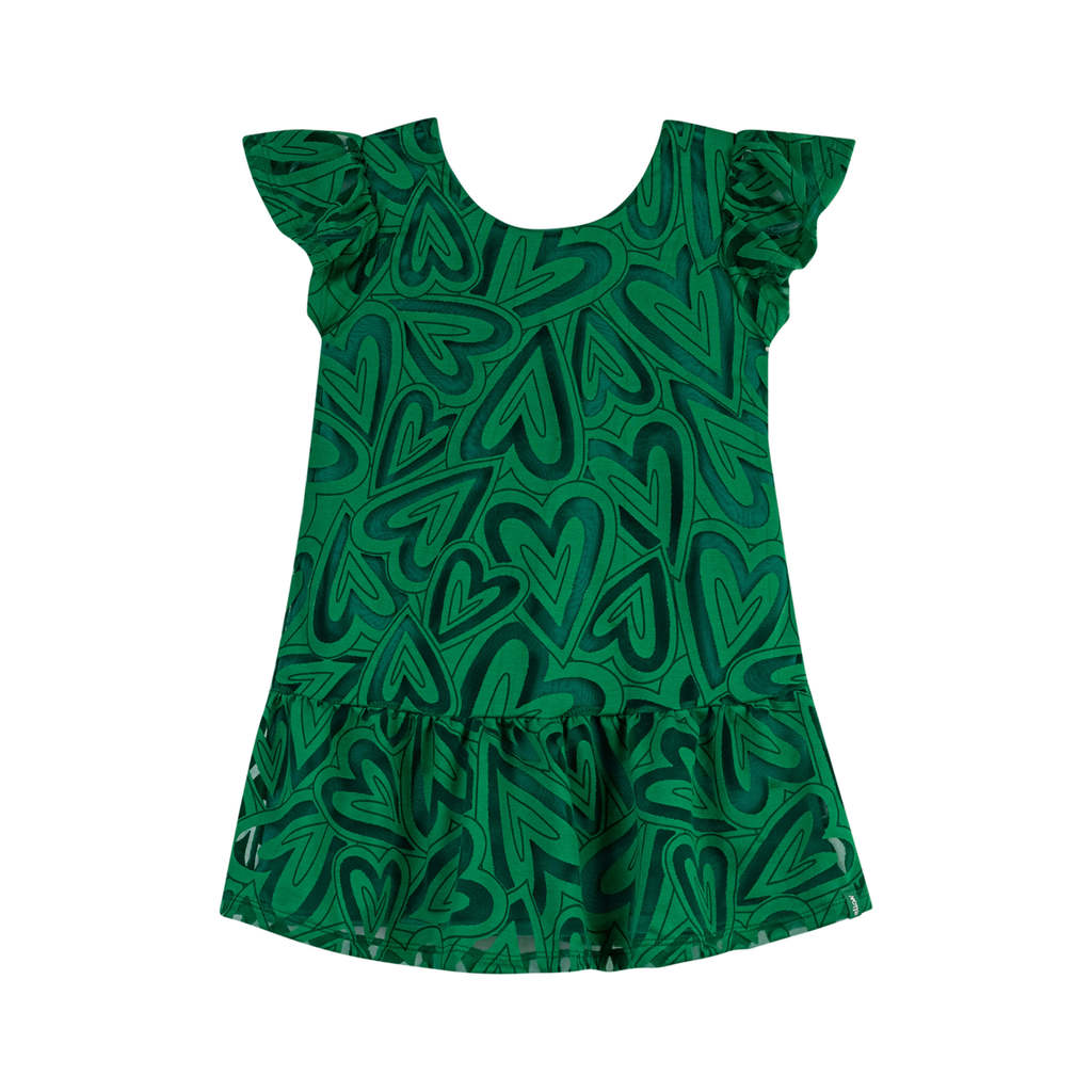 Vestido Infantil Menina Tule Corações Elian Verde — imagem 2 de 2