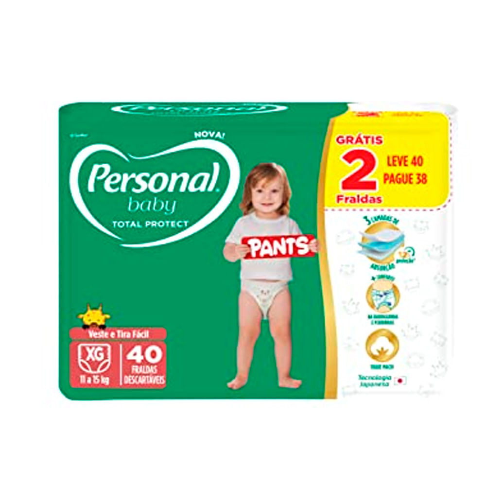Fralda Personal Baby Total Protect Pants XG Leve 40 Pague 38