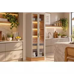 Cristaleira Sala Allure c/LED Adega e Rodapé 70cm Gris Linea