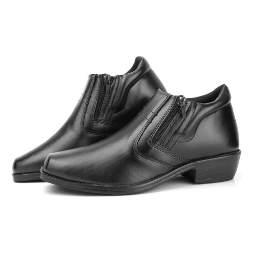 Bota Social Masculina Em Couro Eco Zíper Lateral Cano Curto Sapato Masculino